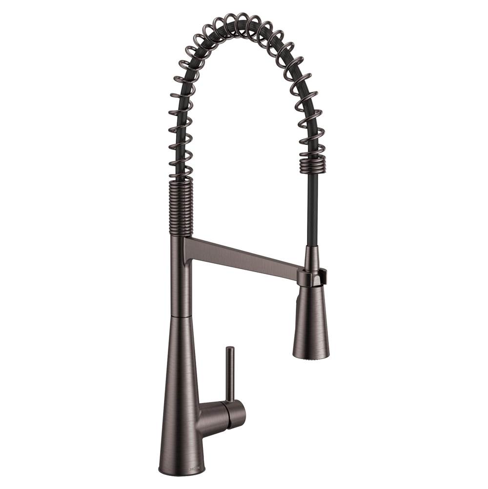 Moen Sleek One Handle Pre-Rinse Spring Pulldown Kitchen Faucet with Power Boost, Black Stainless
