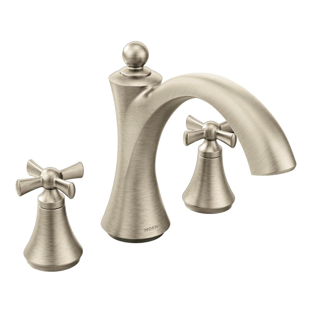 Moen Wynford 2-Handle Deck-Mount High-Arc Roman Tub Faucet with Cross Handles in Brushed Nickel (Valve Sold Separately)