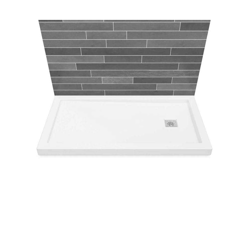 Maax B3Square 6030 Acrylic Wall Mounted Shower Base in White with Left-Hand Drain