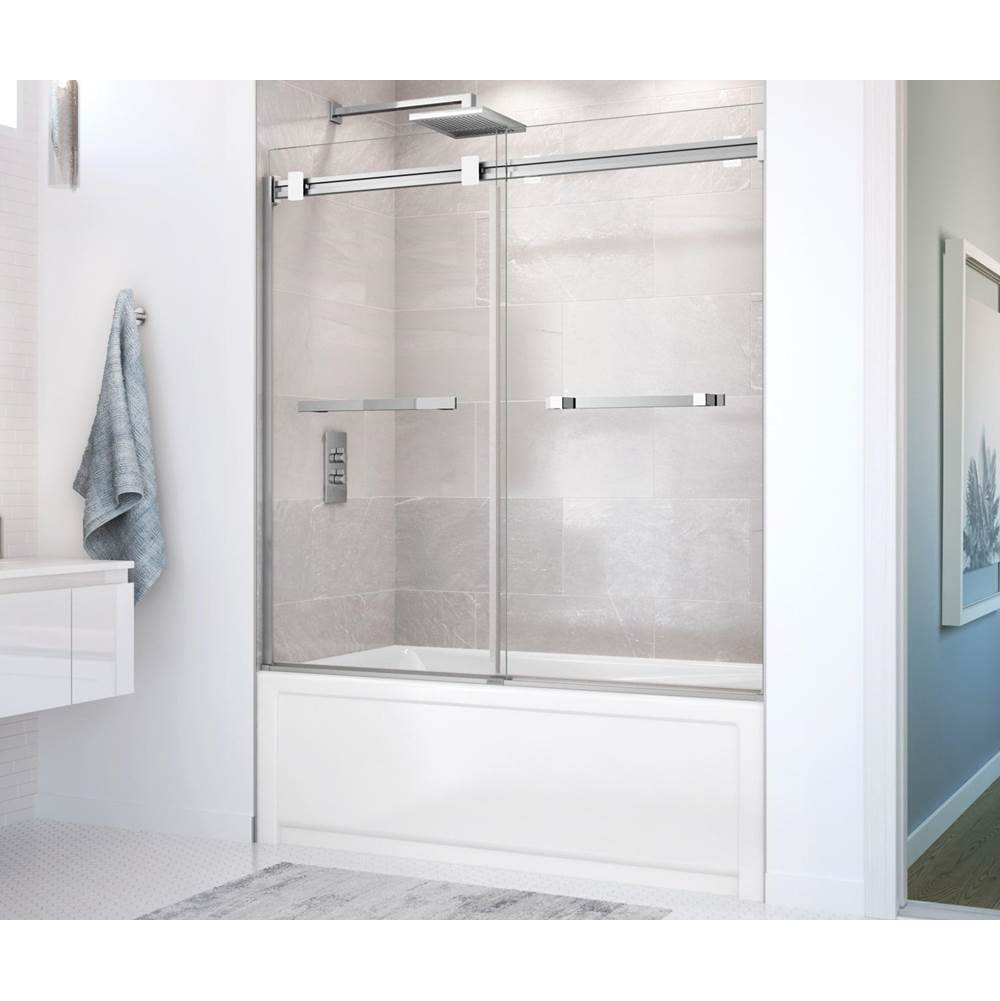 Maax Duel 56-59 x 55 1/2 x 59 in. 8 mm Bypass Tub Door for Alcove Installation with Clear glass in Chrome & Matte White