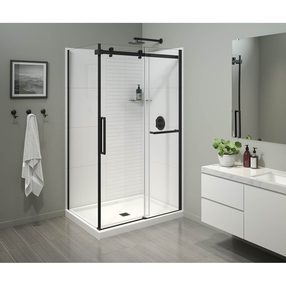 Maax Halo Pro 48 x 32 x 78 3/4 in. 8mm Sliding Shower Door with Towel Bar for Corner Installation with Clear glass in Matte Black