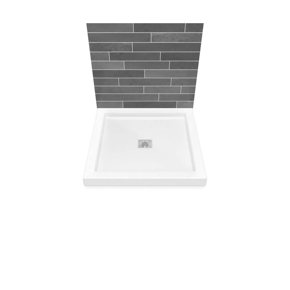Maax B3Square 3636 Acrylic Wall Mounted Shower Base in White with Center Drain