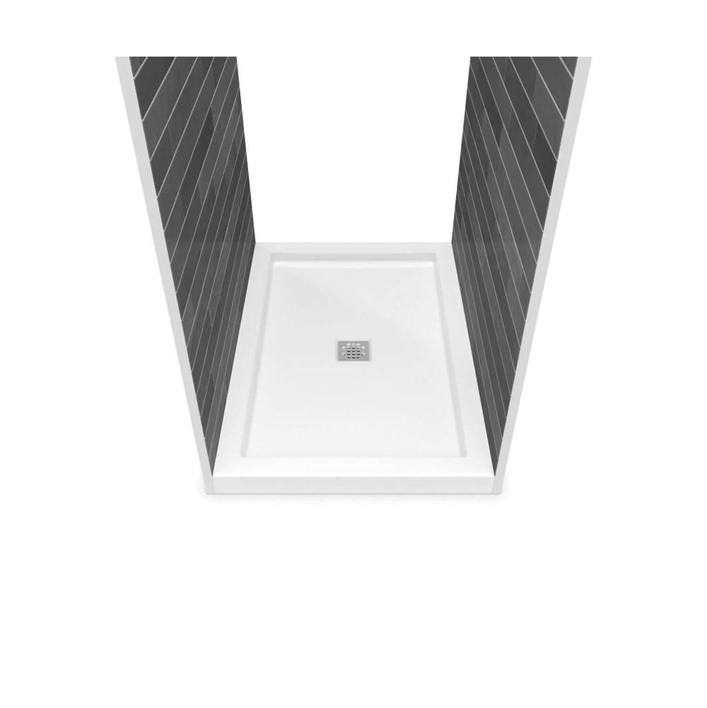 Maax B3Square 4834 Acrylic Tunnel Shower Base in White with Center Drain