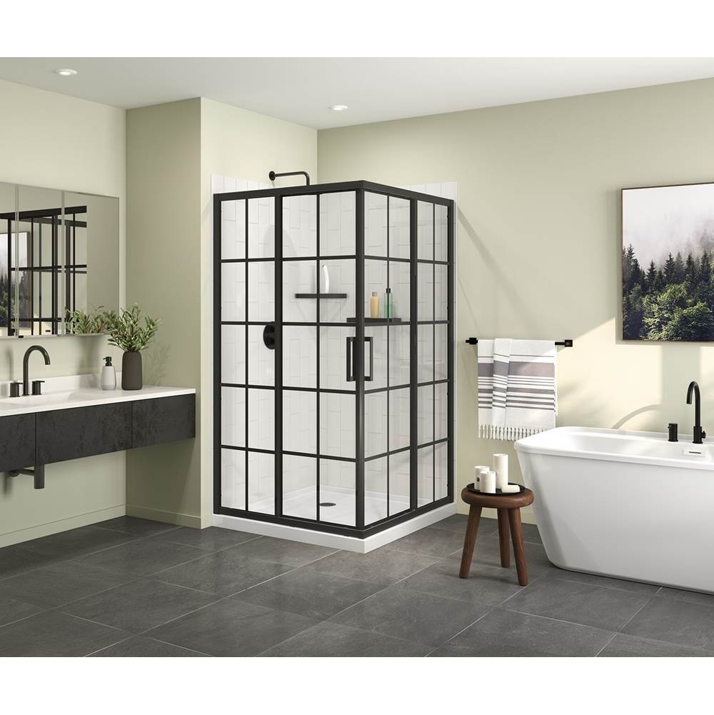 Maax Radia Square 42 x 42 x 71 1/2 in. 6 mm Sliding Shower Door for Corner Installation with French glass in Matte Black