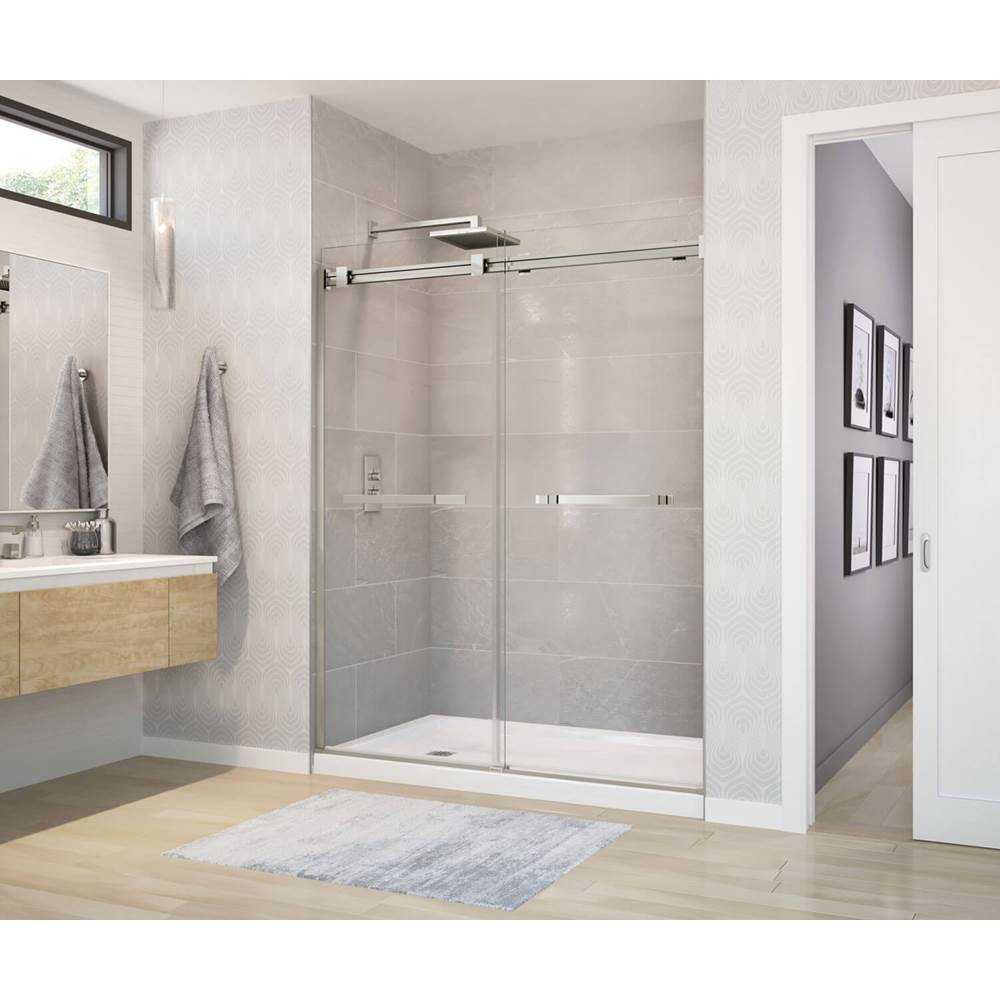 Maax Duel 56-58 1/2 x 70 1/2-74 in. 8mm Sliding Shower Door for Alcove Installation with Clear glass in Brushed Nickel