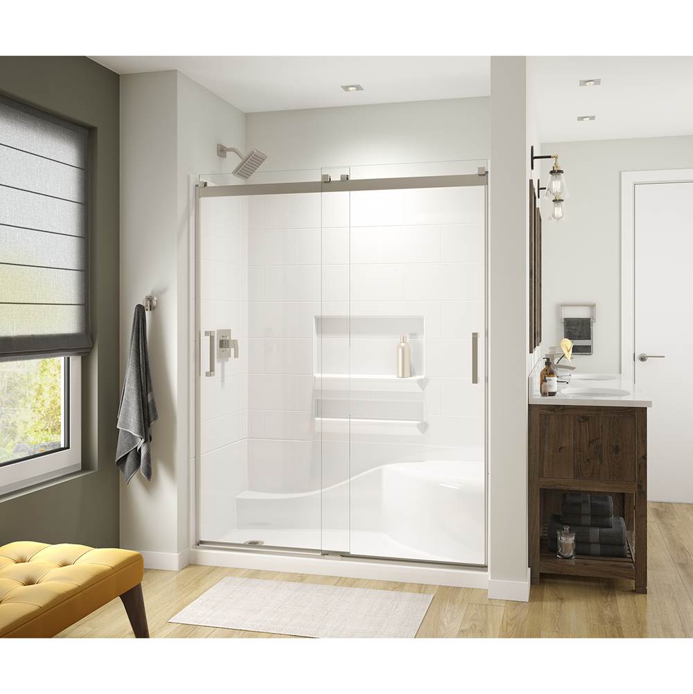 Maax Revelation Square 56-59 x 70 1/2-73 in. 6 mm Sliding Shower Door for Alcove Installation with Clear glass in Brushed Nickel