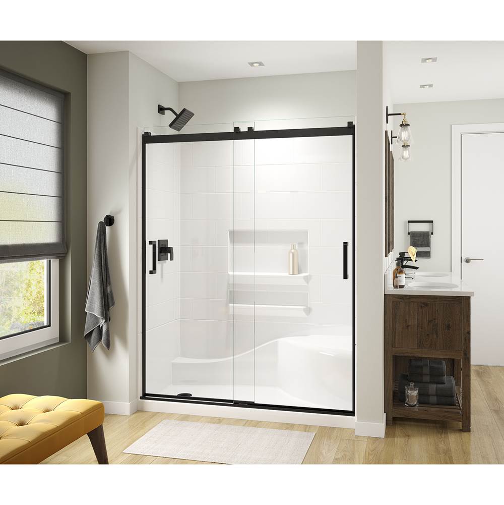 Maax Revelation Square 56-59 x 70 1/2-73 in. 6 mm Sliding Shower Door for Alcove Installation with Clear glass in Matte Black