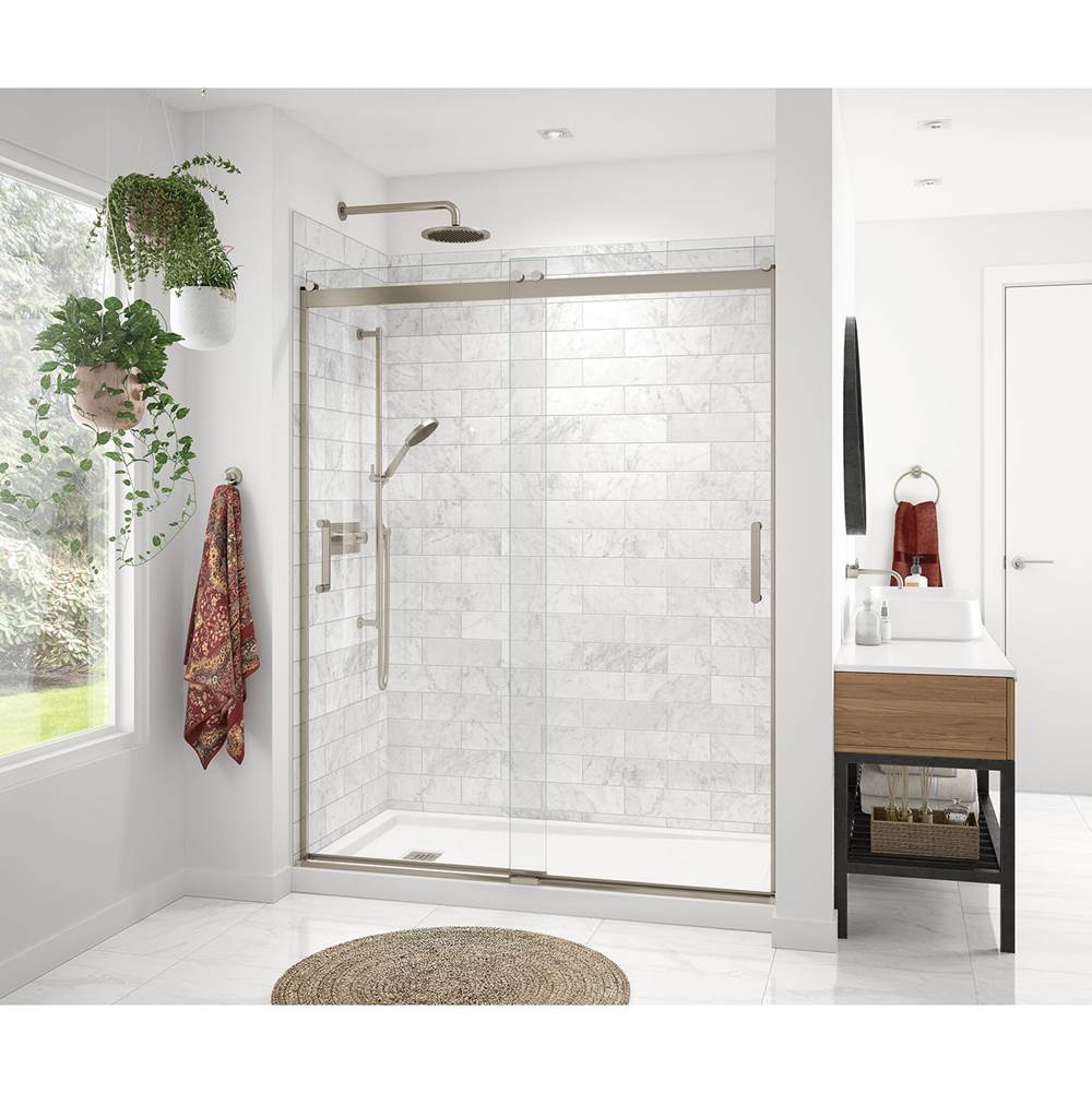 Maax Revelation Round 56-59 x 70 1/2-73 in. 6 mm Sliding Shower Door for Alcove Installation with Clear glass in Brushed Nickel