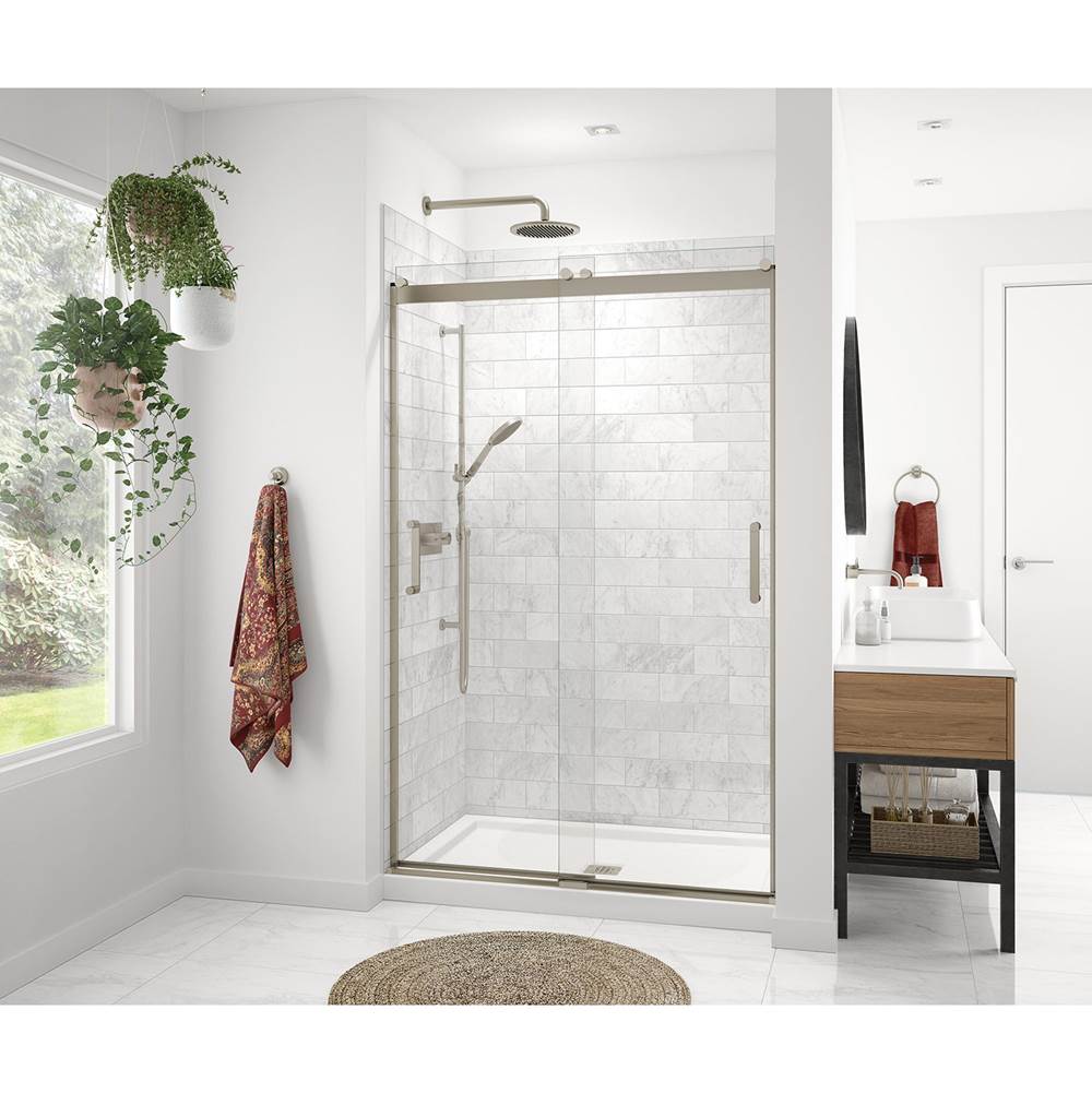 Maax Revelation Round 44-47 x 70 1/2-73 in. 8mm Sliding Shower Door for Alcove Installation with Clear glass in Brushed Nickel