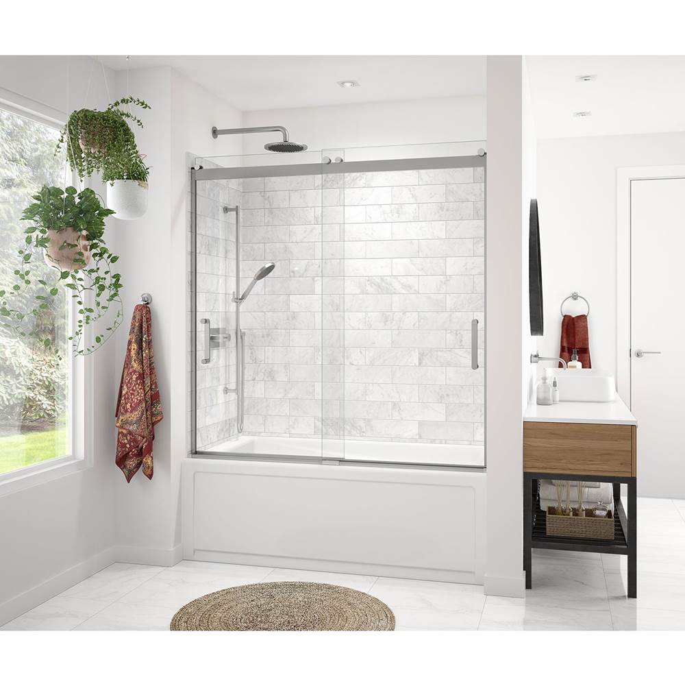 Maax Revelation Round 56-59 x 56 3/4-59 1/4 in. 8mm Sliding Tub Door for Alcove Installation with Clear glass in Chrome