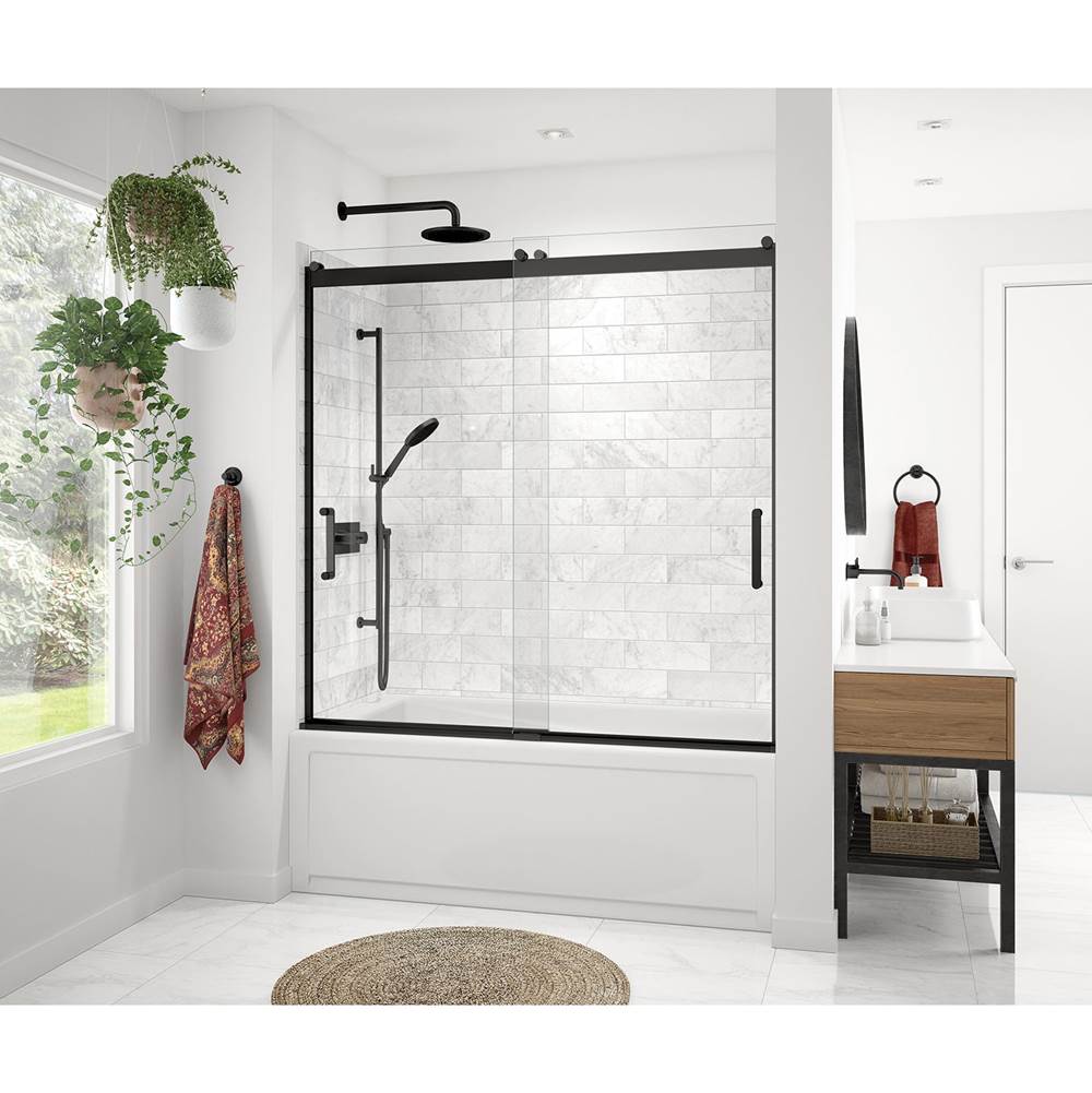 Maax Revelation Round 56-59 x 56 3/4-59 1/4 in. 8mm Sliding Tub Door for Alcove Installation with Clear glass in Matte Black