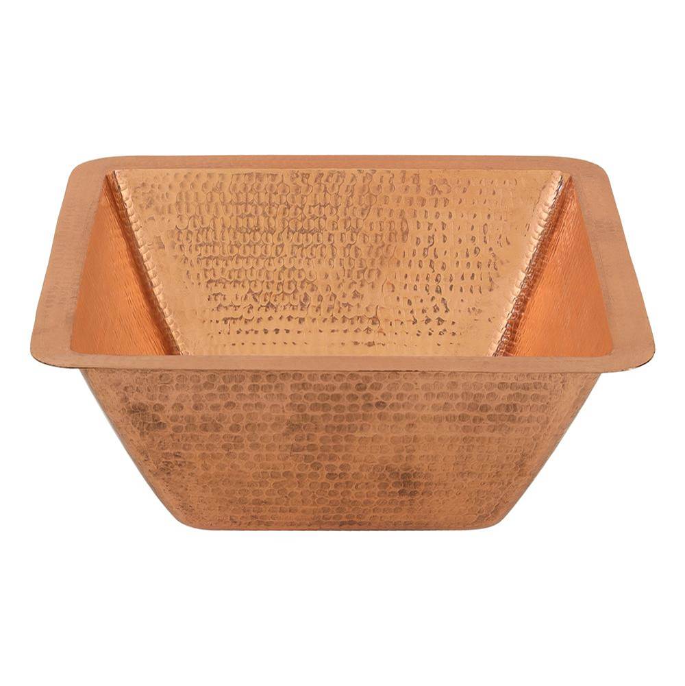 Premier Copper Products 15'' Square Hammered Copper Bar/Prep Sink w/ 2'' Drain Opening in Polished Copper