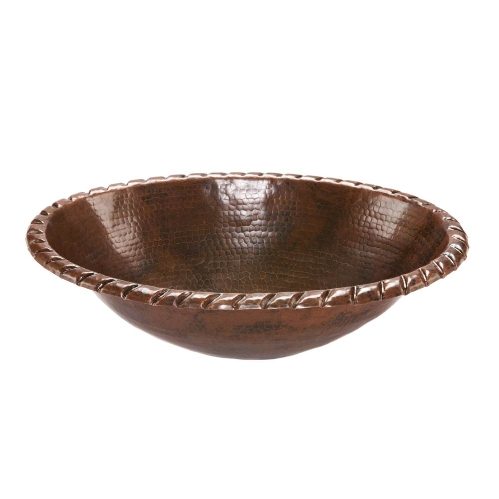 Premier Copper Products Oval Roped Rim Self Rimming Hammered Copper Sink