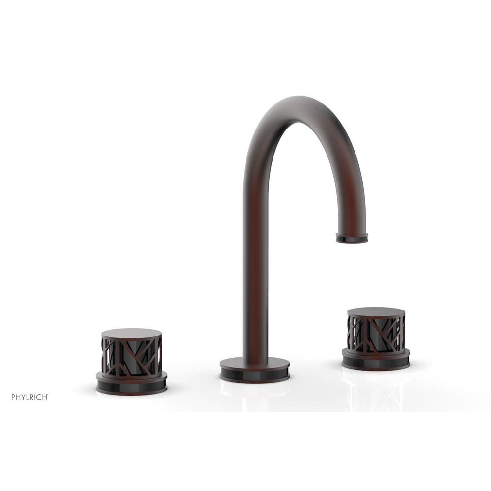 Phylrich Oil Rubbed Bronze Jolie Widespread Lavatory Faucet With Gooseneck Spout, Round Cutaway Handles, And Black Accents - 1.2GPM