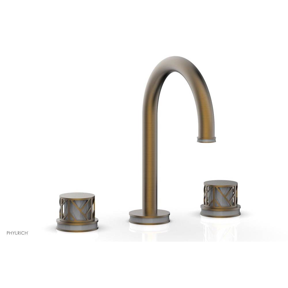 Phylrich Antique Brass Jolie Widespread Lavatory Faucet With Gooseneck Spout, Round Cutaway Handles, And Grey Accents - 1.2GPM
