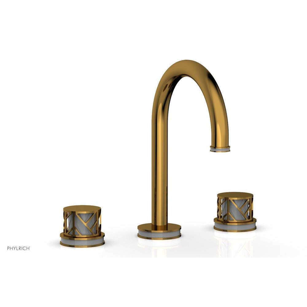 Phylrich Polished Brass Jolie Widespread Lavatory Faucet With Gooseneck Spout, Round Cutaway Handles, And Grey Accents - 1.2GPM