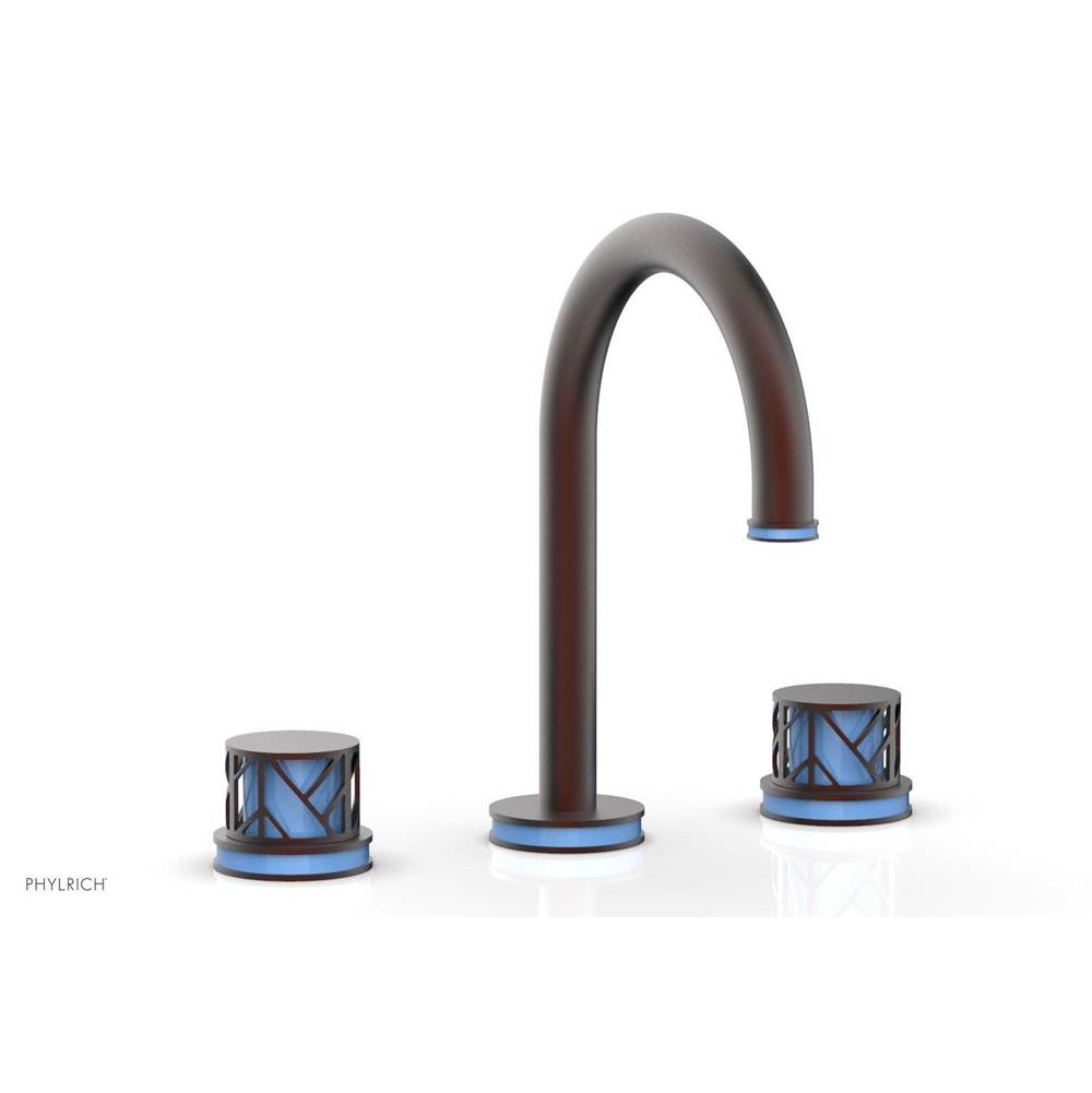 Phylrich Oil Rubbed Bronze Jolie Widespread Lavatory Faucet With Gooseneck Spout, Round Cutaway Handles, And Light Blue Accents - 1.2GPM