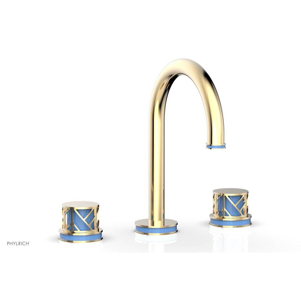 Phylrich Matte Black Jolie Widespread Lavatory Faucet With Gooseneck Spout, Round Cutaway Handles, And Light Blue Accents - 1.2GPM
