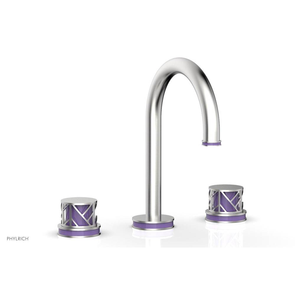 Phylrich Satin Chrome Jolie Widespread Lavatory Faucet With Gooseneck Spout, Round Cutaway Handles, And Purple Accents - 1.2GPM