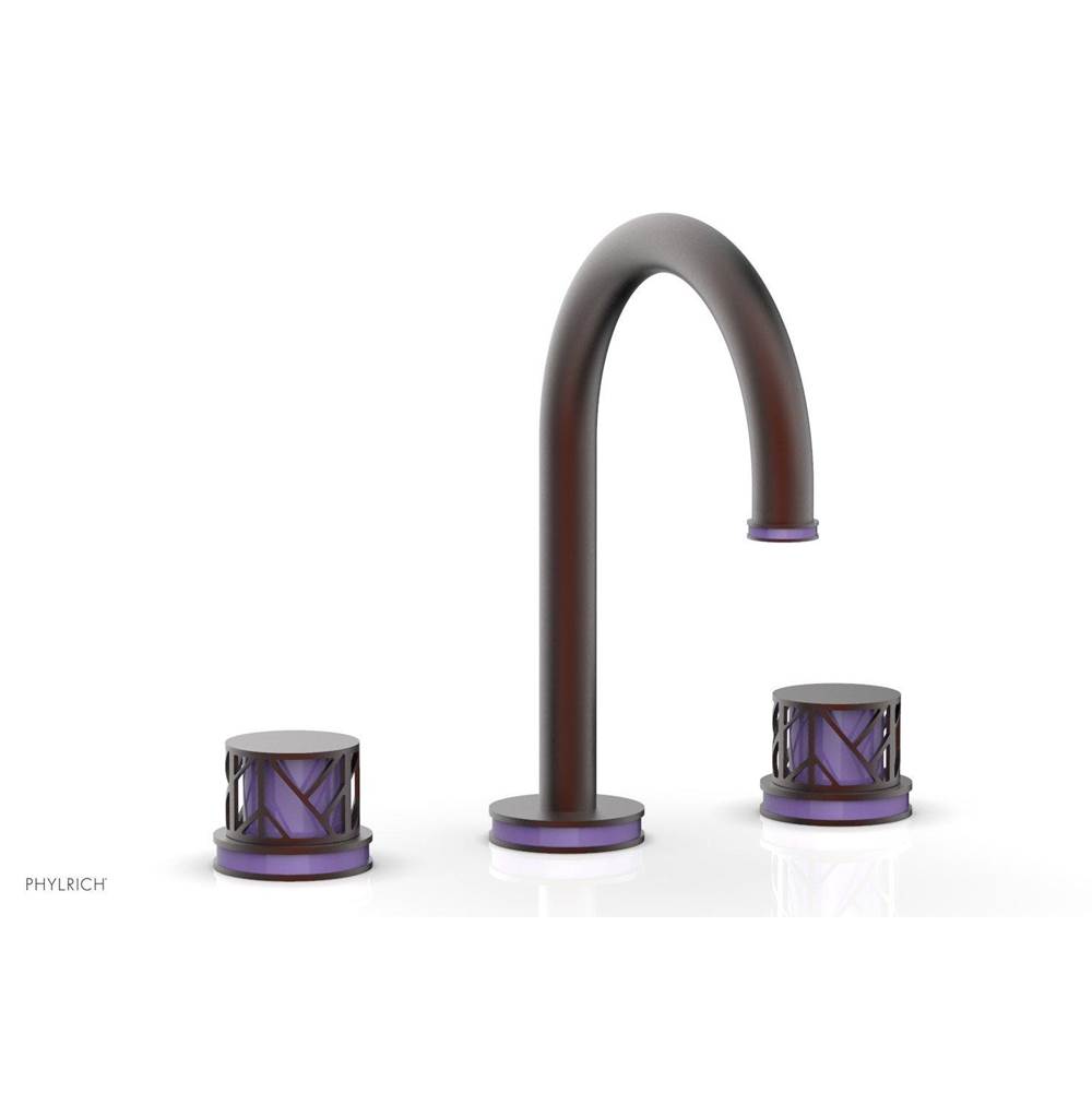 Phylrich Oil Rubbed Bronze Jolie Widespread Lavatory Faucet With Gooseneck Spout, Round Cutaway Handles, And Purple Accents - 1.2GPM