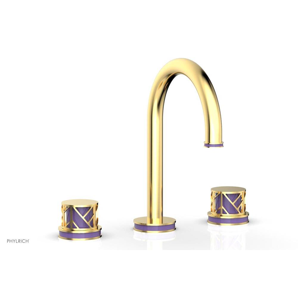 Phylrich Burnished Gold Jolie Widespread Lavatory Faucet With Gooseneck Spout, Round Cutaway Handles, And Purple Accents - 1.2GPM