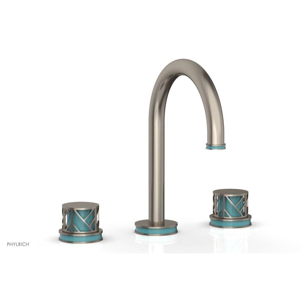 Phylrich Burnished Nickel Jolie Widespread Lavatory Faucet With Gooseneck Spout, Round Cutaway Handles, And Turquoise Accents - 1.2GPM