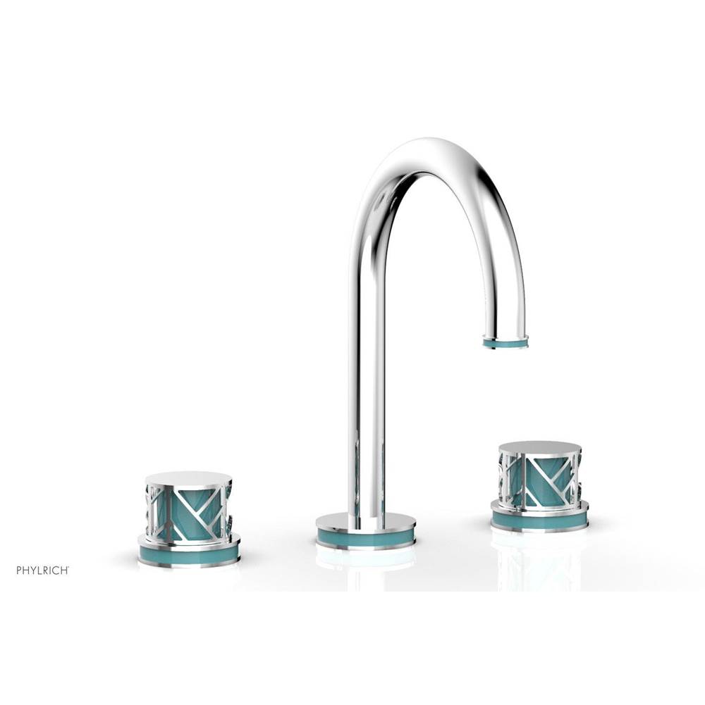 Phylrich Matte Black Jolie Widespread Lavatory Faucet With Gooseneck Spout, Round Cutaway Handles, And Turquoise Accents - 1.2GPM