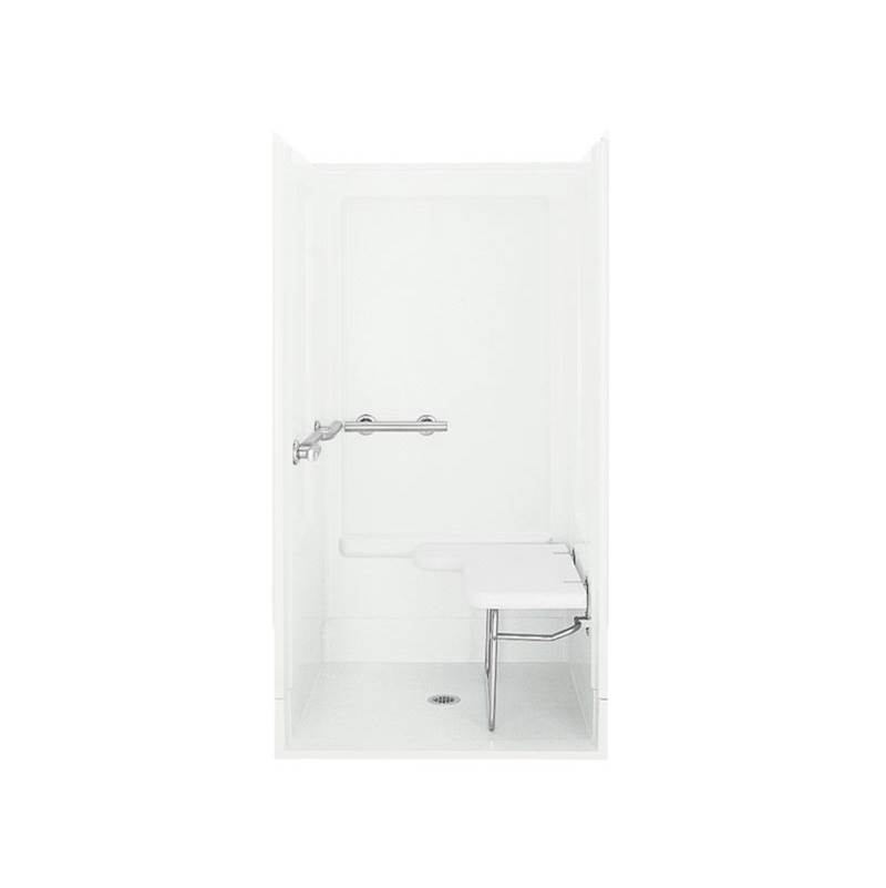 Sterling Plumbing OC-SS-39 39-5/8'' x 39-3/8'' x 72'' transfer shower stall with seat on right, grab bars at left