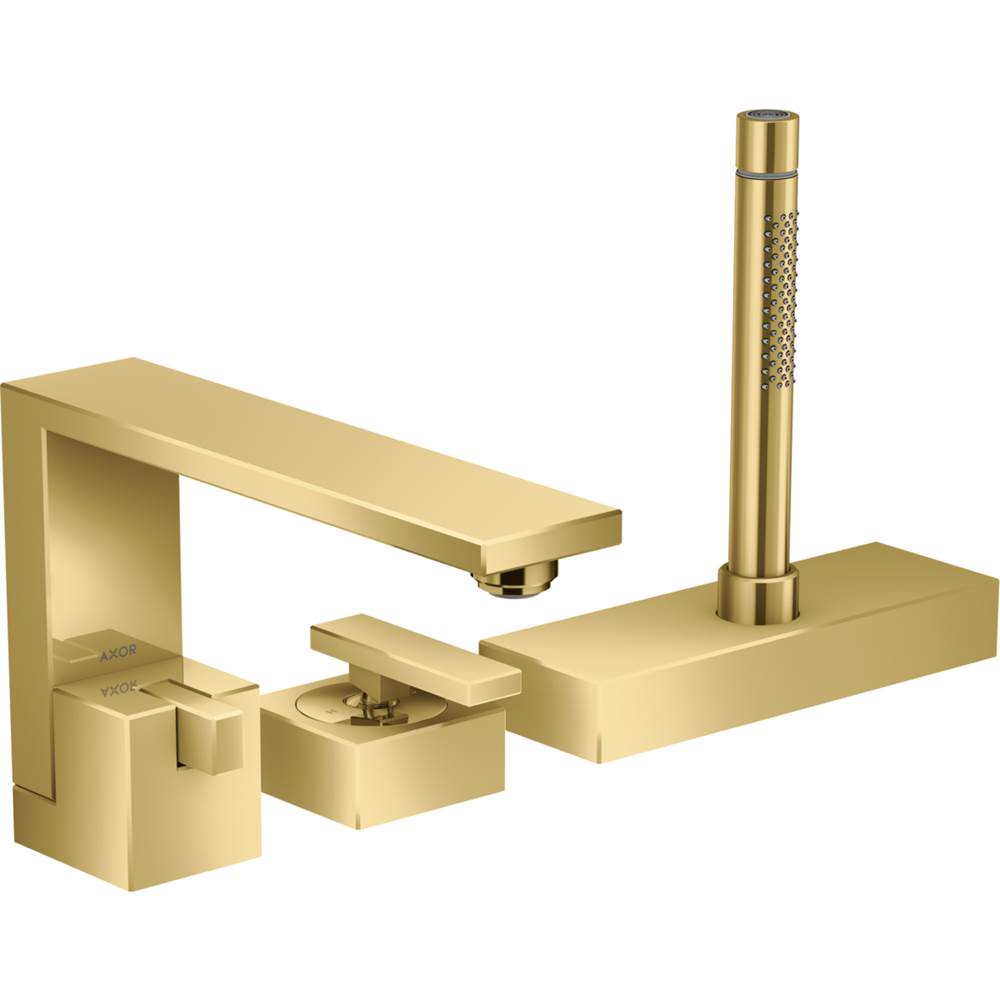 Axor Edge 3-Hole Roman Tub Set Trim with 1.75 GPM Handshower in Polished Gold Optic