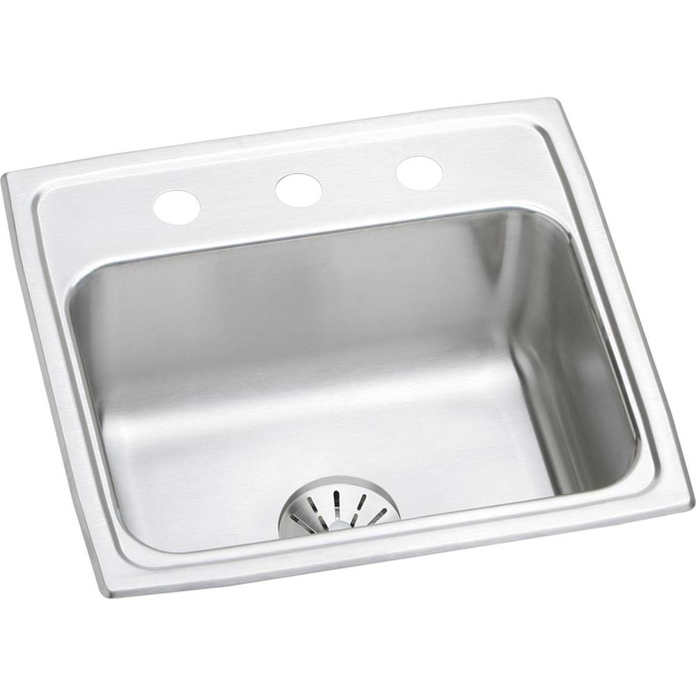 Elkay Lustertone Classic Stainless Steel 19-1/2'' x 19'' x 7-1/2'', MR2-Hole Single Bowl Drop-in Sink with Perfect Drain