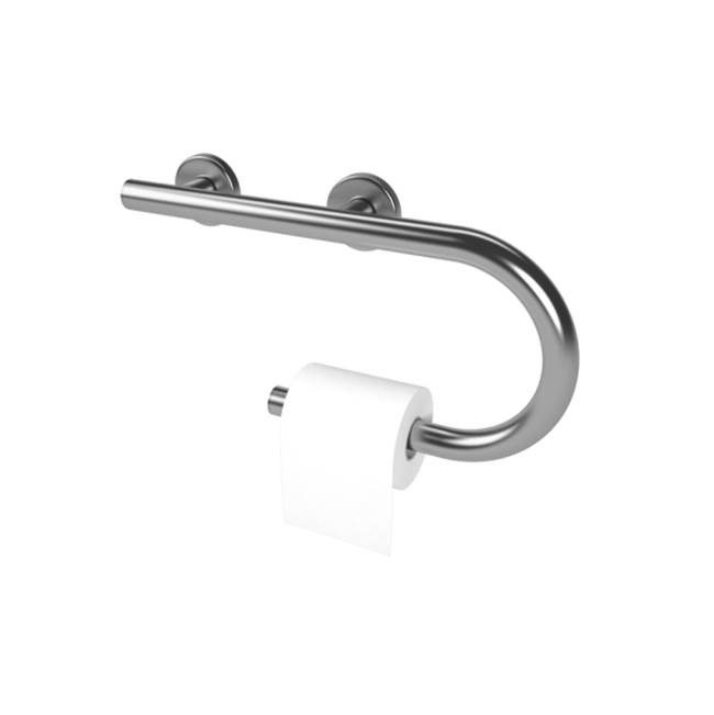 Health at Home Right Hand Grab Bar/Toilet Paper Holder. Polished Stainless.
