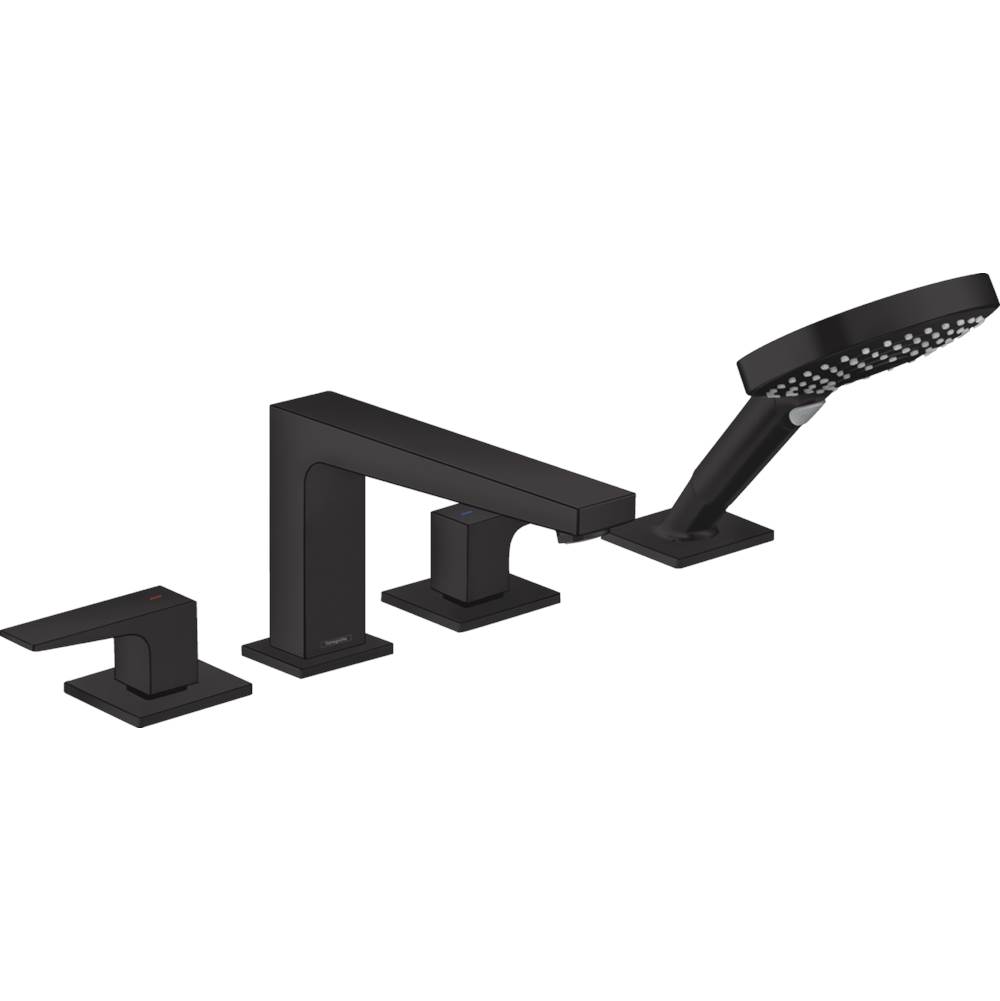 Hansgrohe Metropol 4-Hole Roman Tub Set Trim with Lever Handles and 1.75 GPM Handshower in Matte Black