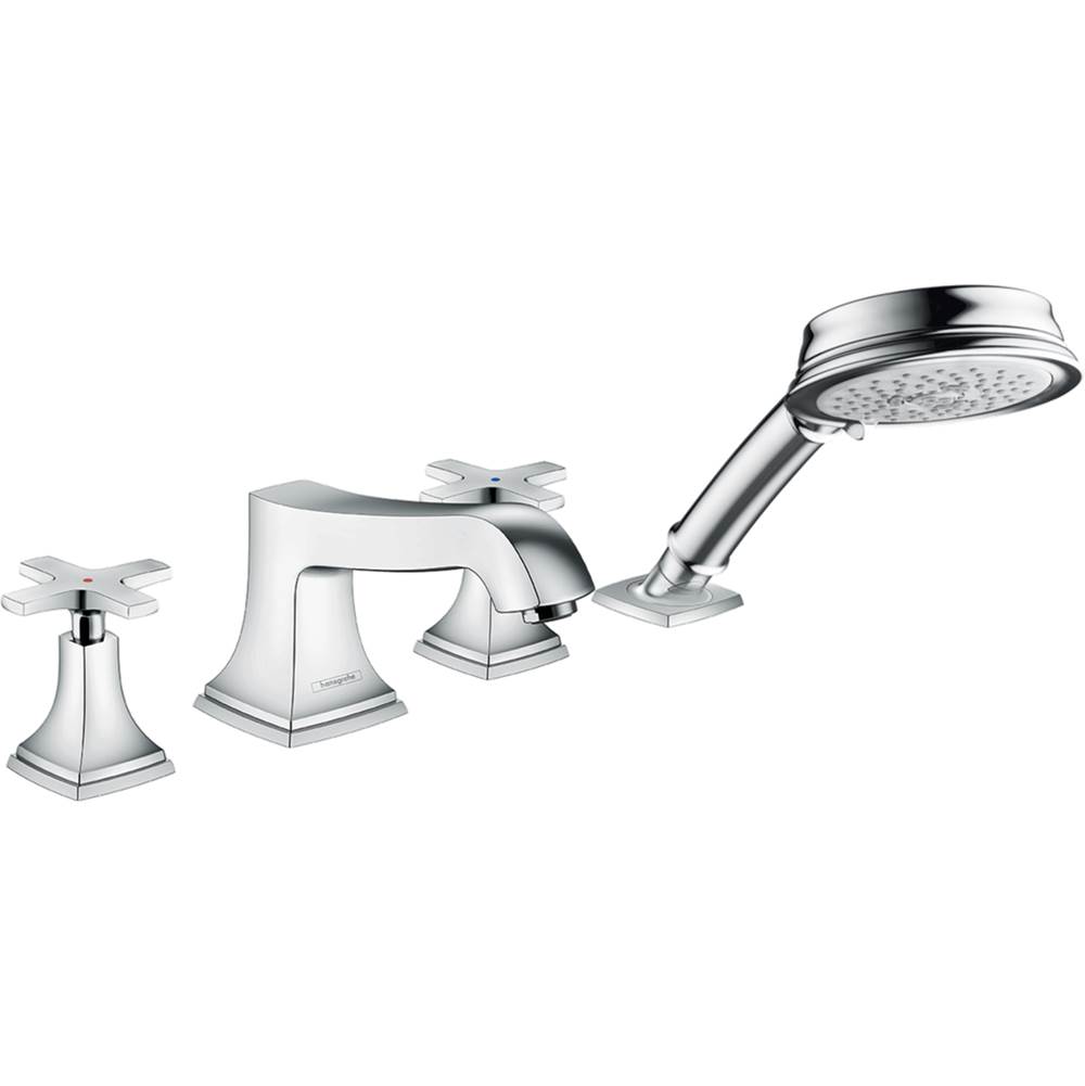 Hansgrohe Metropol Classic 4-Hole Roman Tub Set Trim with Cross Handles and 1.8 GPM Handshower in Chrome