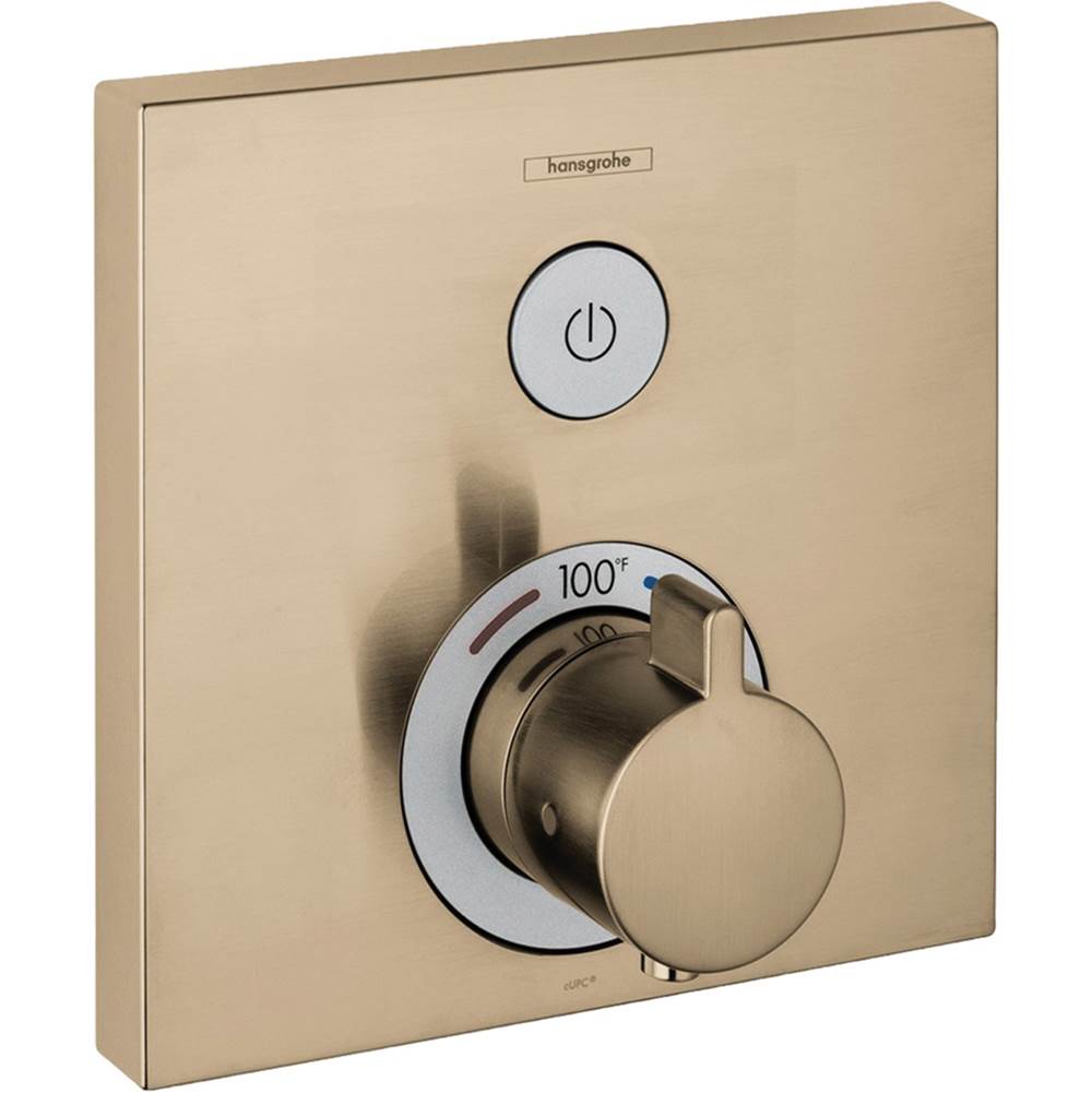 Hansgrohe ShowerSelect Thermostatic Trim for 1 Function, Square in Brushed Bronze