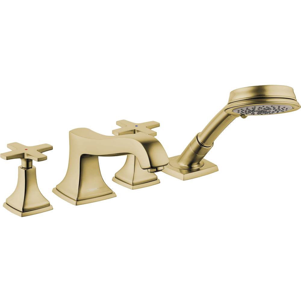 Hansgrohe Metropol Classic 4-Hole Roman Tub Set Trim with Cross Handles and 1.8 GPM Handshower in Brushed Bronze