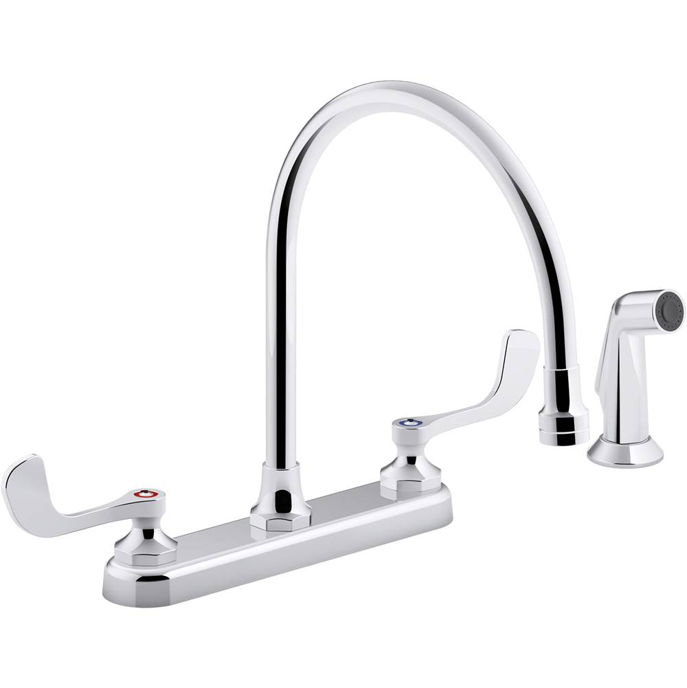Kohler Triton® Bowe® 1.8 gpm kitchen sink faucet with 9-5/16'' gooseneck spout, matching finish sidespray, aerated flow and wristblade handles