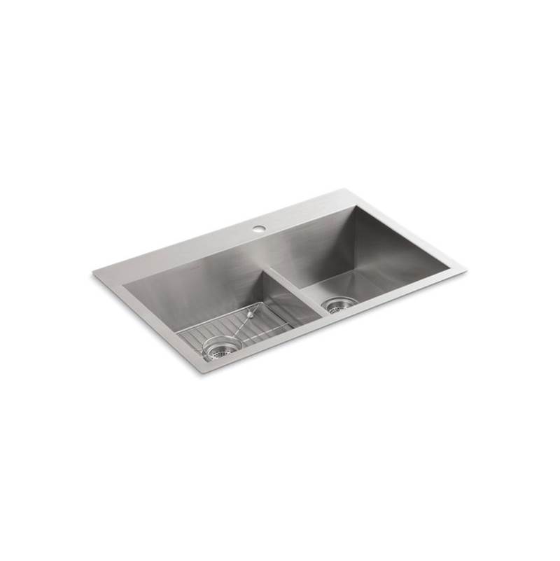 Kohler Vault™ 33'' x 22'' x 9-5/16'' Smart Divide® top-mount/undermount large/medium double-bowl kitchen sink with single faucet hole
