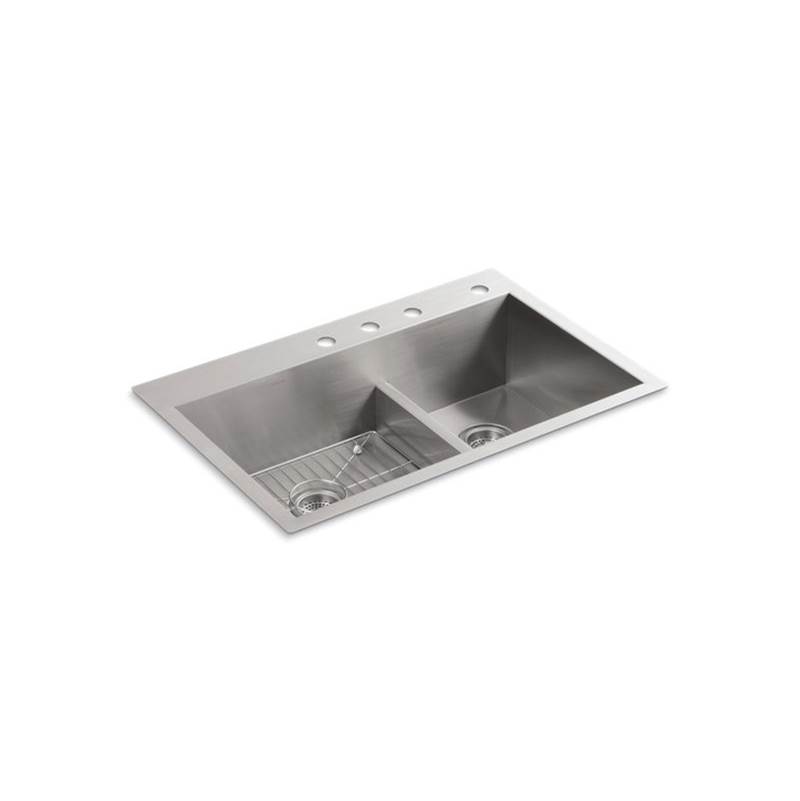 Kohler Vault™ 33'' x 22'' x 9-5/16'' Smart Divide® top-mount/undermount large/medium double-bowl kitchen sink with 4 faucet holes