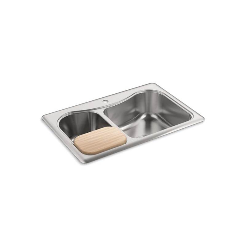Kohler Staccato™ 33'' x 22'' x 8-5/16'' top-mount large/medium double-bowl kitchen sink with single faucet hole