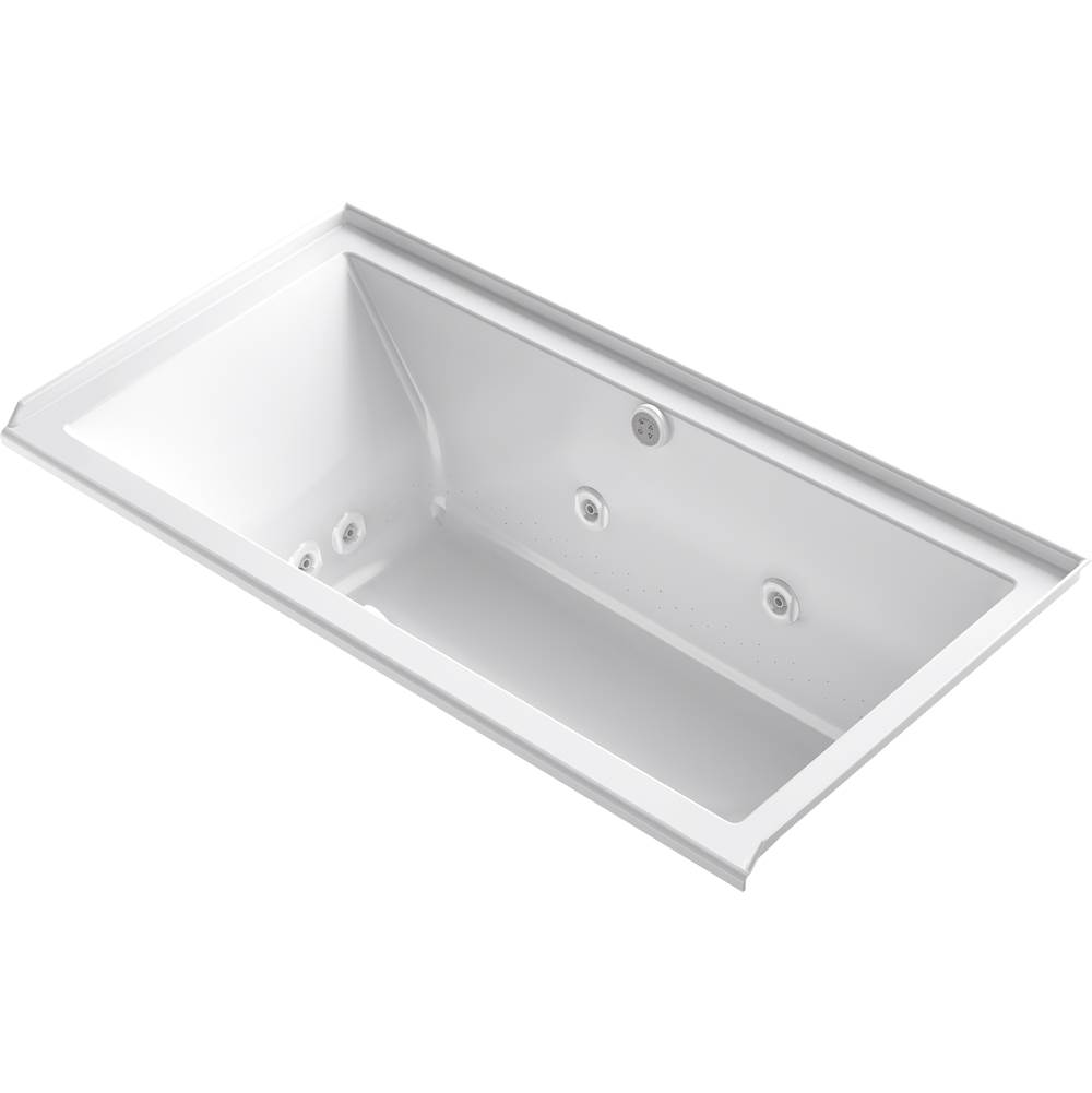 Kohler Underscore® Rectangle 60'' x 30'' Heated BubbleMassage™ air bath with whirlpool, alcove, right drain