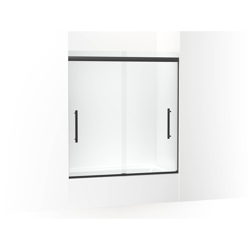 Kohler Pleat Frameless Sliding Bath Door, 63-9/16 in. H X 54-5/8 - 59-5/8 in. W, With 5/16 in. Thick Crystal Clear Glass