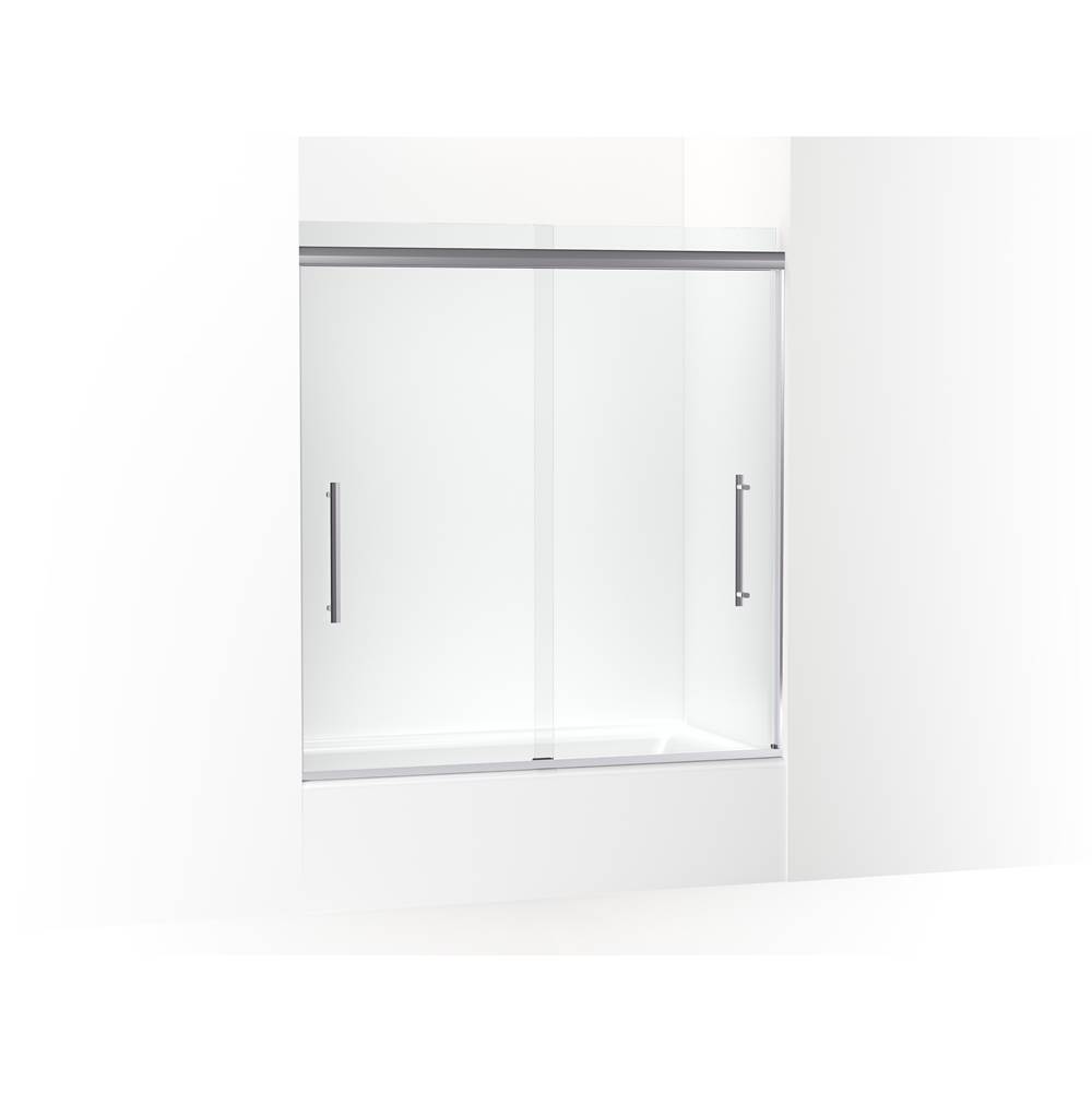Kohler Pleat Frameless Sliding Bath Door, 63-9/16 in. H X 54-5/8 - 59-5/8 in. W, With 5/16 in. Thick Crystal Clear Glass