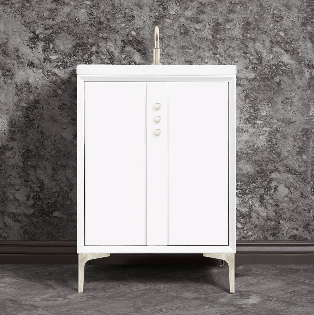 Linkasink Tuxedo 24'' Wide White Vanity with Satin Nickel Buttons and Hardware, 24'' x 22'' x 33.5'' (without vanity top)