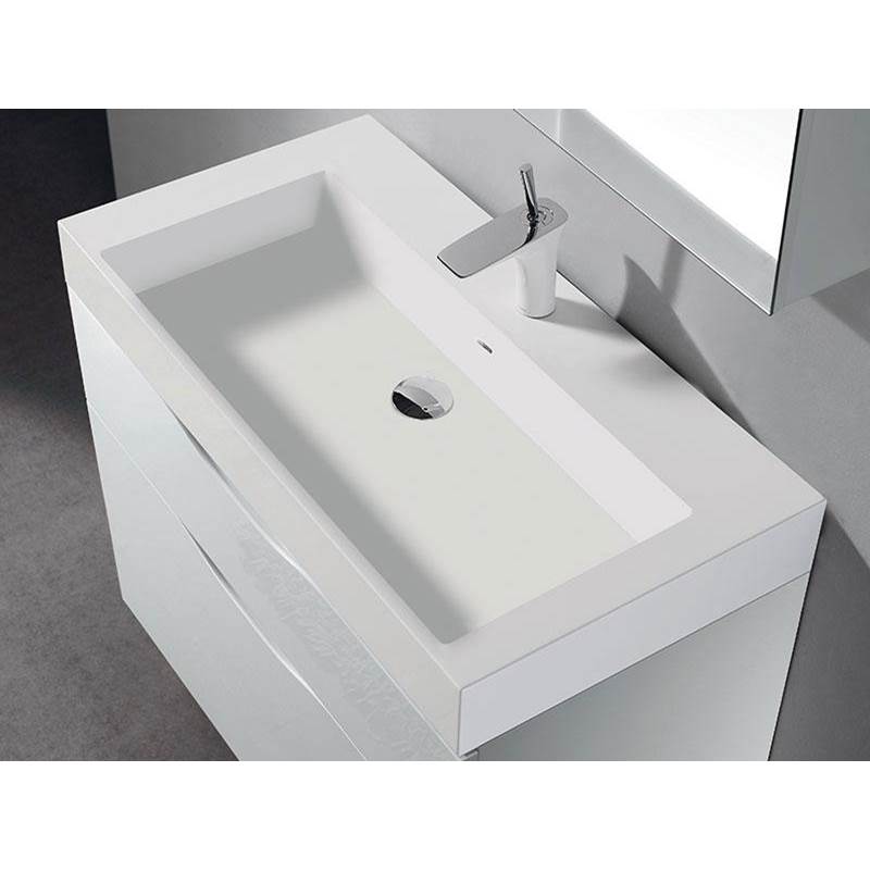 Madeli 18''D-Trough 30''W Solid Surface , Sink. Glossy White, Single Faucet Hole. W/Overflow, Basin Depth: 5-3/4'', 29-7/8'' X 18-1/8'' X 4-1/2''