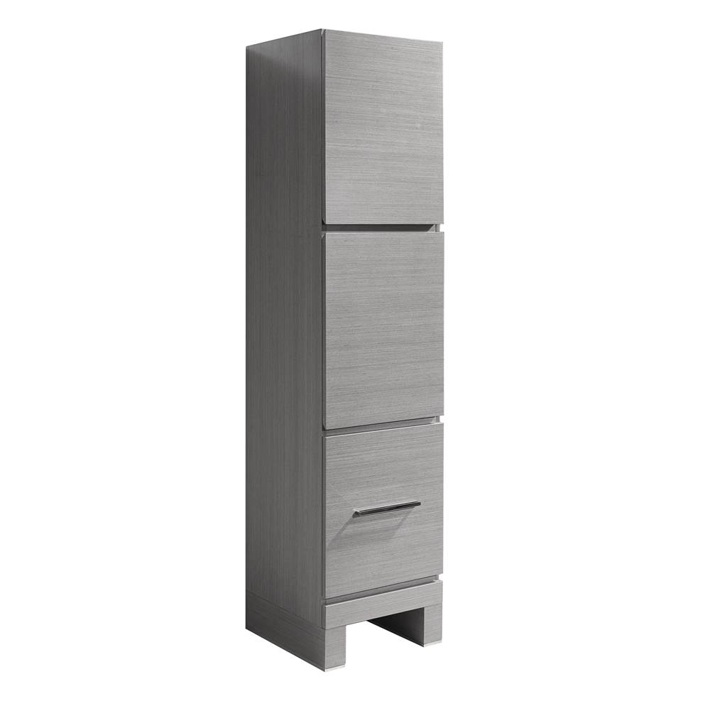 Madeli 18''W Vicenza Linen Cabinet, Ash Grey. Free Standing, Right Hinged Door. Polished, Chrome Handle(X1)/Leg Plates(X2), 18''X18''X76''