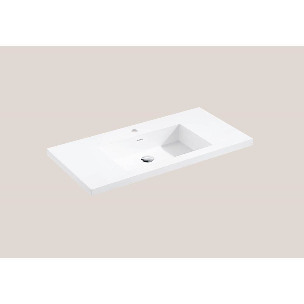 Madeli Urban-22 60''W Solid Surface, Top/Basin. Glossy White.1-Bowl, No Faucet Hole. W/Overflow, Basin Depth: 5-3/4'', 59-7/8'' X 22-3/16'' X 2''