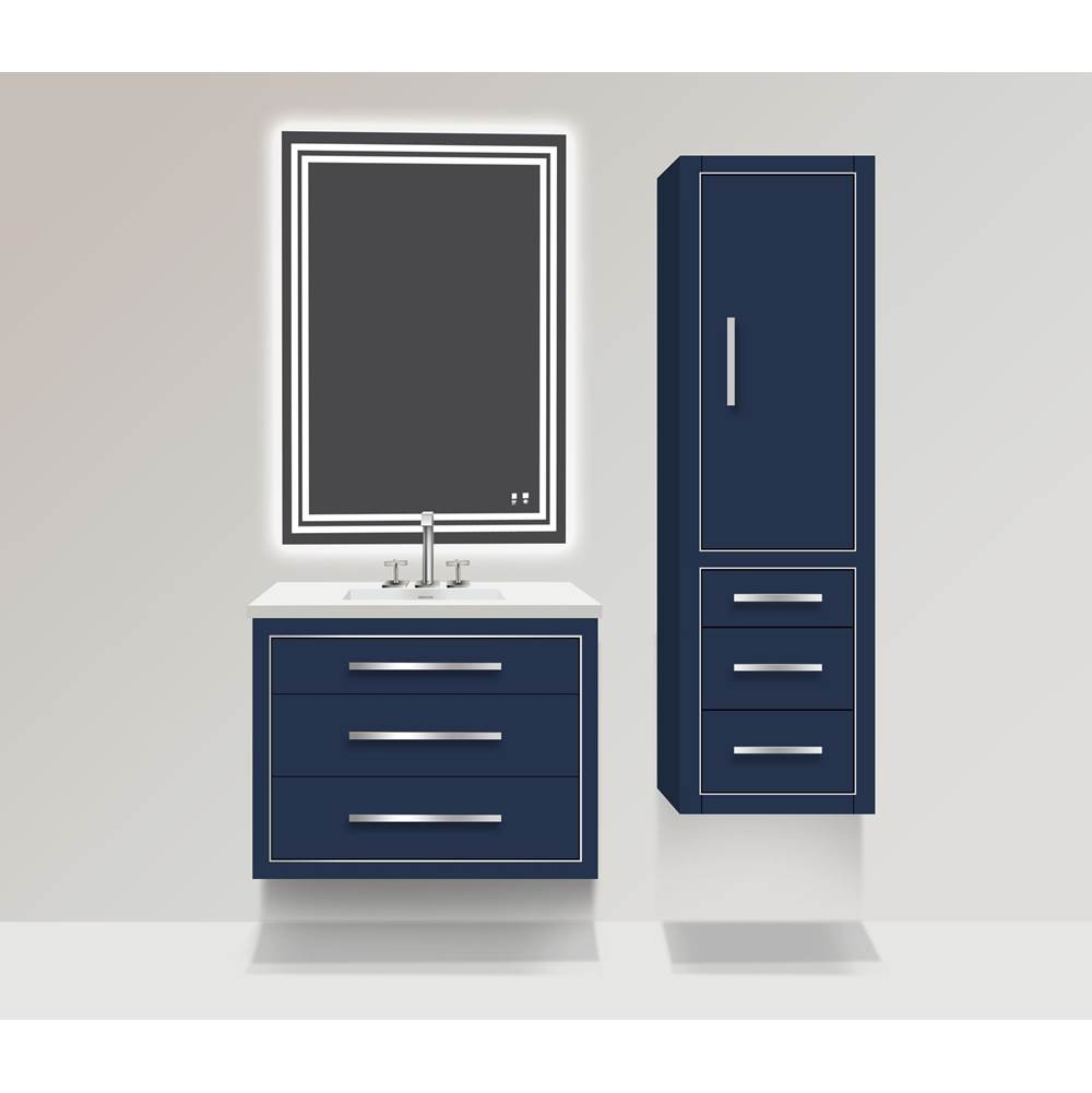 Madeli 20''W Villa Linen Cabinet, Sapphire. Wall Hung, Right Hinged Door. Matte, Black Handles (X4)/Inlay, 20'' X 18'' X 71''