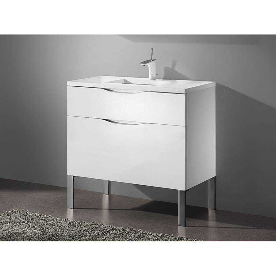Madeli Milano 42''. White, Free Standing Cabinet, Polished Chrome L-Legs (X4), 41-5/8'' X 18'' X 33-1/2''