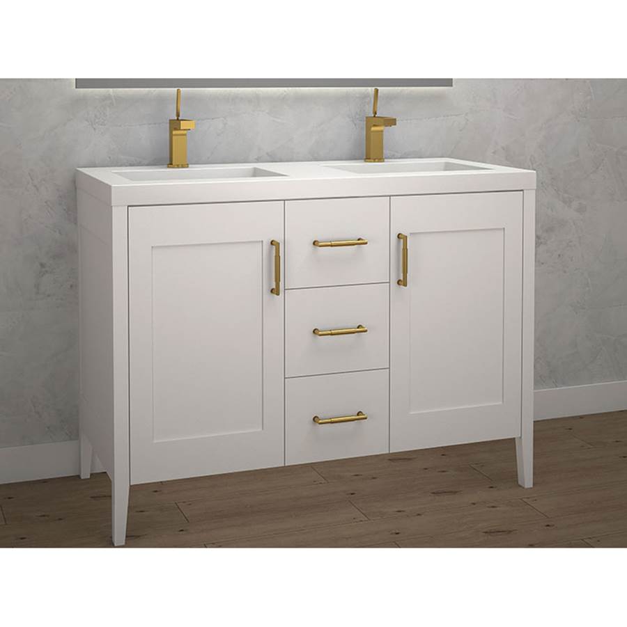 Madeli Encore 48''. White , Free Standing Cabinet.2-Bowls, Brushed Nickel Handles (X5), 47-5/8''X 22''X 34''