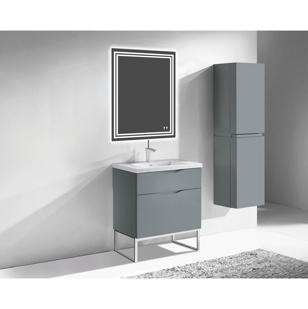 Madeli Milano 30''. Studio Grey, Free Standing Cabinet, Matte Black S-Legs (X2), 29-5/8''X 18''X 33-1/2''